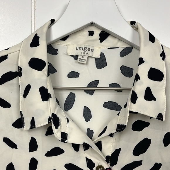 Umgee Womens Mini Dress S Off-White Black Dalmatian Print Sleeveless Boho Flowy - Picture 3 of 15